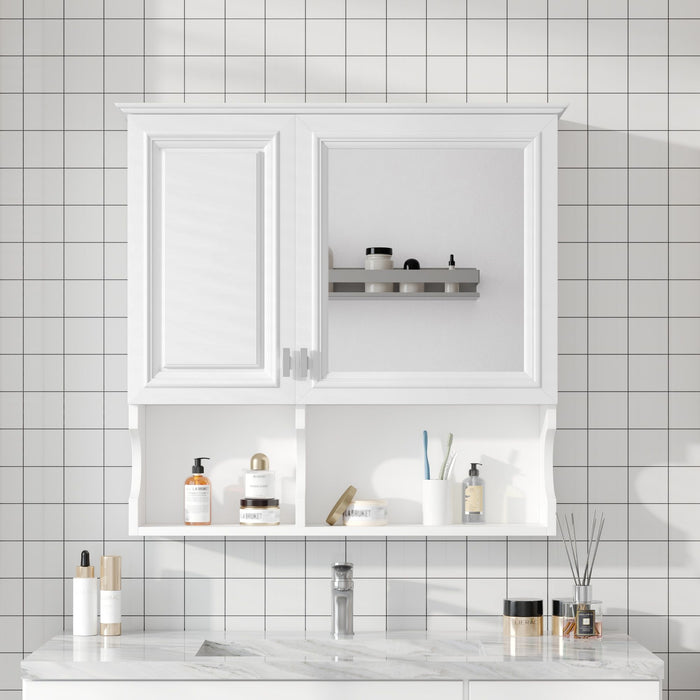 Giga wall-mounted medicine cabinet with mirrored doors and open shelves, bathroom storage for toiletries and essentials.