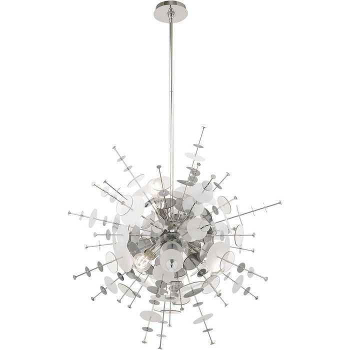 38" Six Light Dimmable Chandelier With Shades - Silver