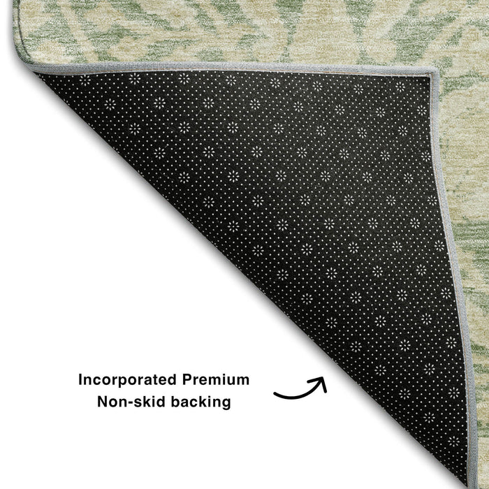10' X 14' Floral Washable Area Rug With UV Protection (683998) - Artichoke Green / Beige