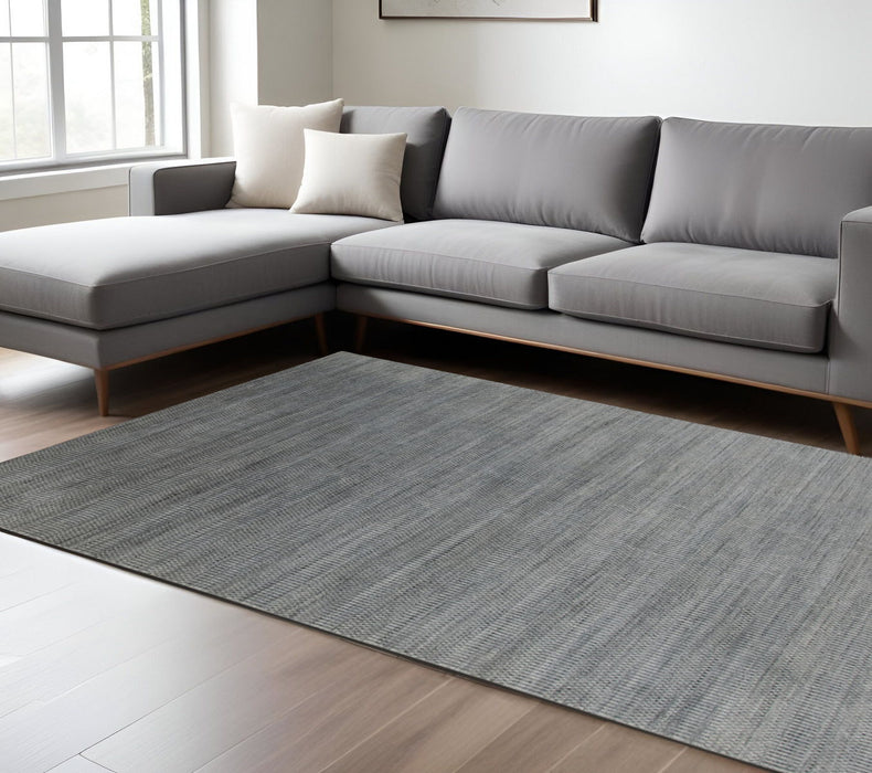 9' X 12' Wool Striped Hand Woven Area Rug - Silver And Blue