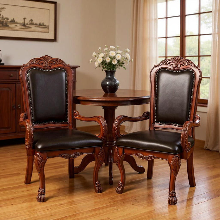 Upholstered Faux Leather Queen Anne Back Dining Arm Chairs (Set of 2) - Brown