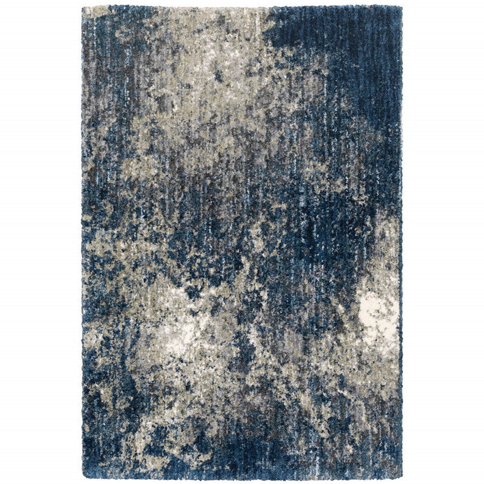 5' x 8' Abstract Shag Power Loom Stain Resistant Area Rug - Blue And Gray