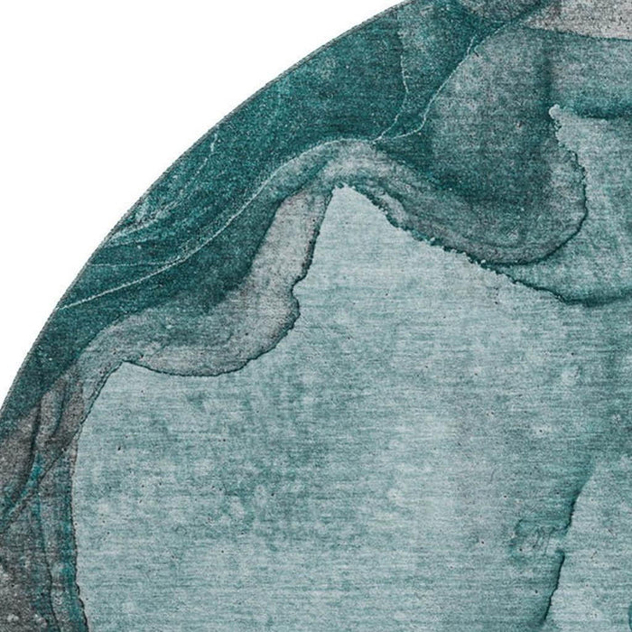 8' Abstract Washable Round Rug With UV Protection (647431) - Teal / Gray / Ivory