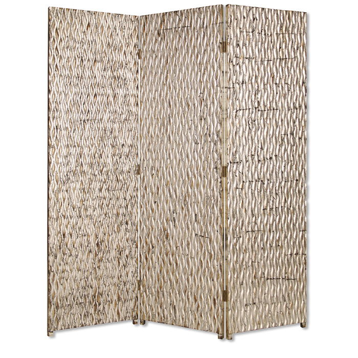 Wood 3 Panel Screen - Silver