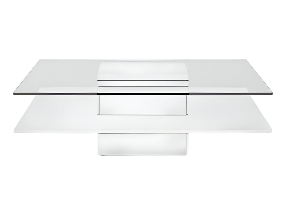 Glass Square Coffee Table With Shelf - White And Clear