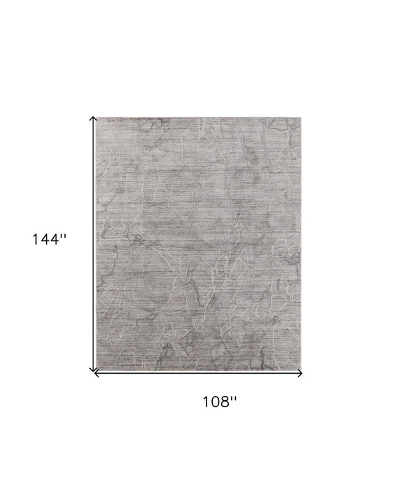 9' x 12' Abstract Hand Woven Worn Faded Wool Blend Area Rug - Gray And Ivory