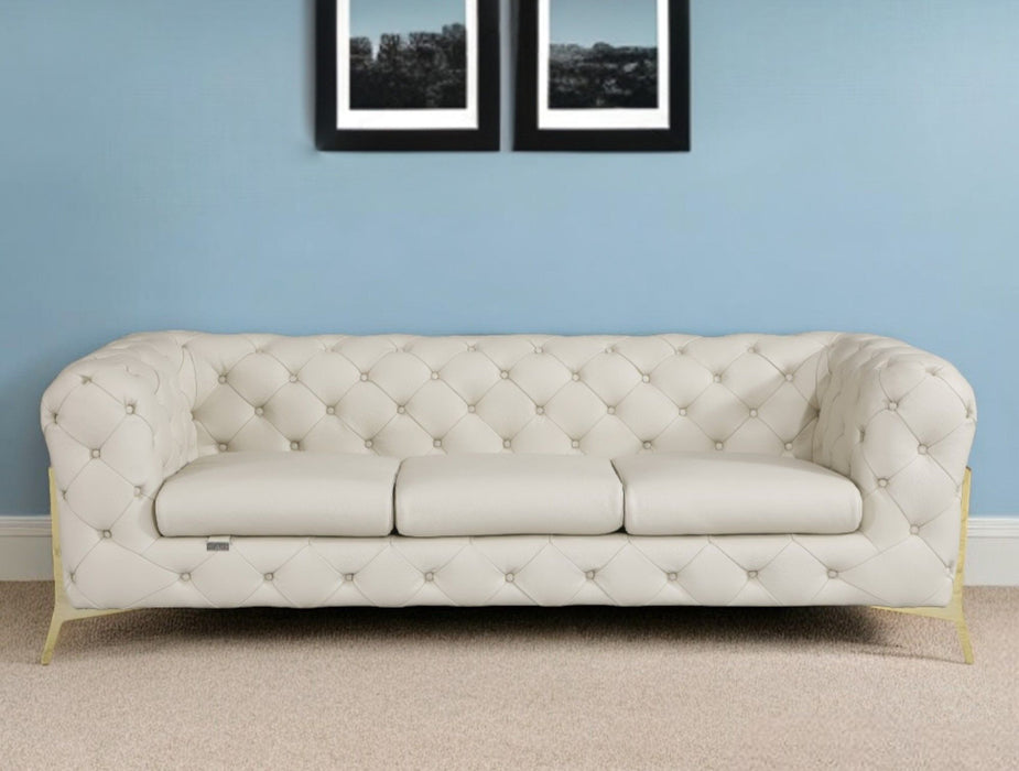 Italian Leather Sofa Silver Legs - Beige