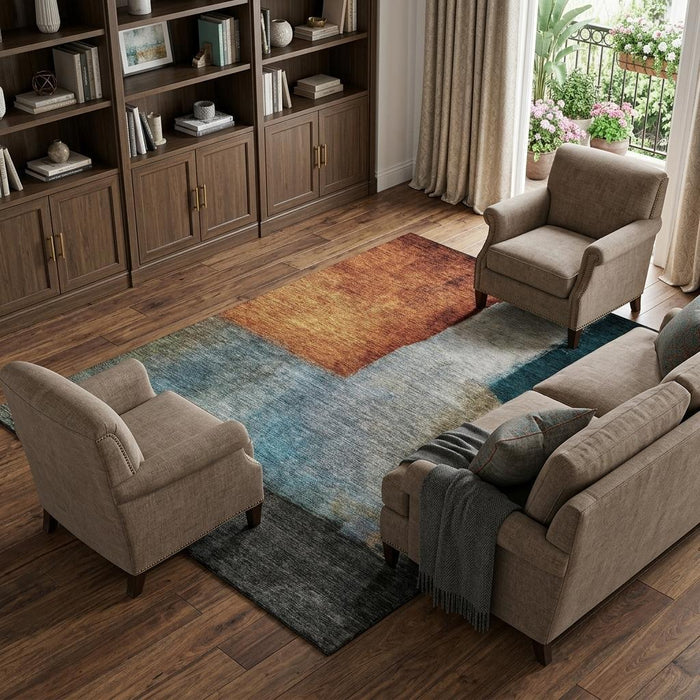 10' X 14' Abstract Washable Area Rug With UV Protection (684280) - Copper / Ivory / Teal