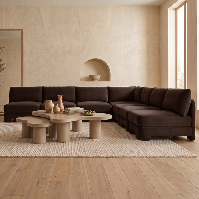 Meridian Furniture Hammond velvet performance fabric 7-piece armless sectional sofa, stationary living room upholstery, stylish design