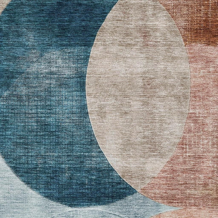 10' X 14' Geometric Washable Area Rug With UV Protection (686288) - Rust / Teal / Beige