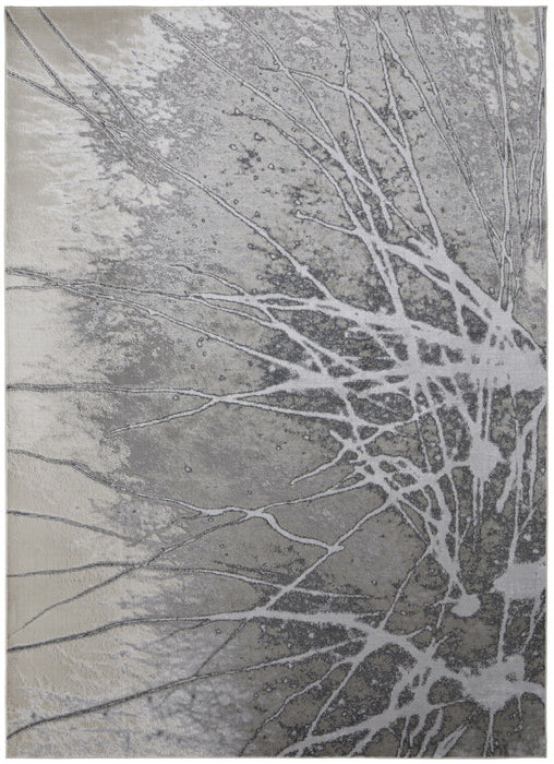 8' x 10' Abstract Power Loom Area Rug - Gray Silver And Ivory