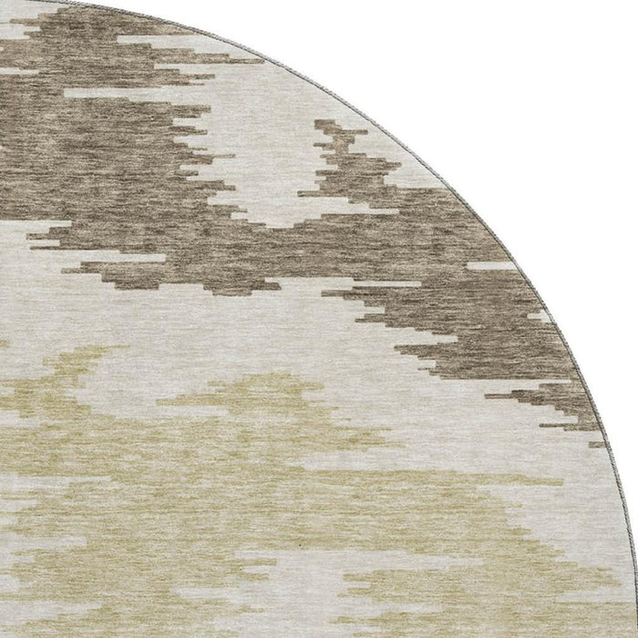 8' Transitional Abstract Washable Round Rug With UV Protection - Chocolate