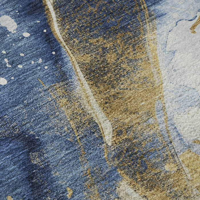 10' X 14' Abstract Washable Area Rug With UV Protection (694206) - Blue / Gold / Ivory