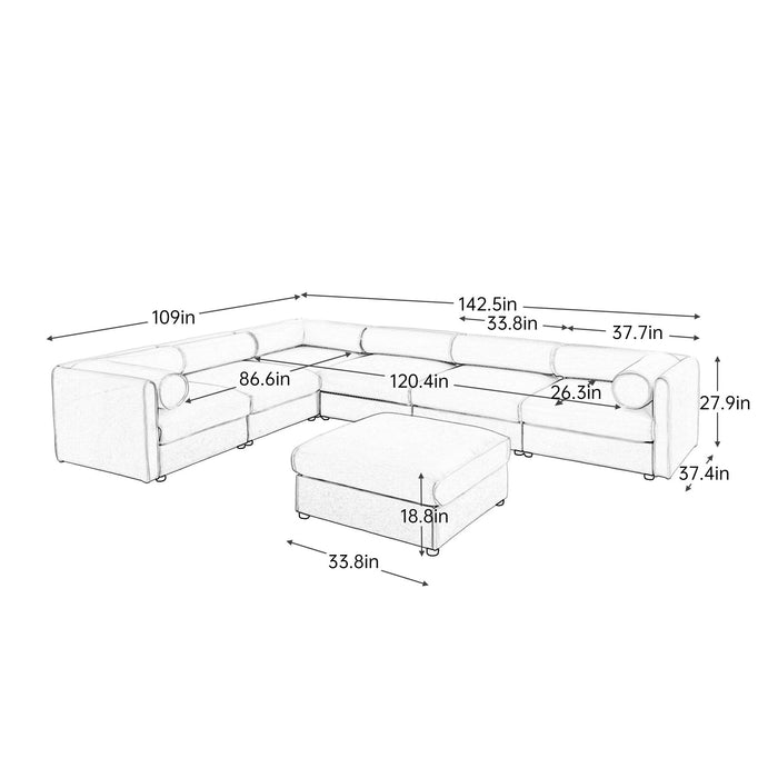 Contemporary Elegant Sofa With Storage And Ottoman