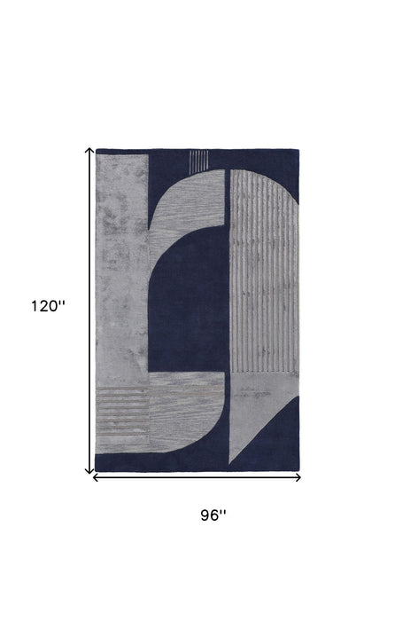 8' x 10' Wool Geometric Tufted Handmade Area Rug - Blue And Silver