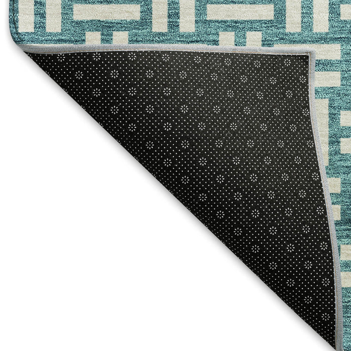10' X 14' Abstract Geometric Washable Area Rug With UV Protection (673591) - Teal / Ivory