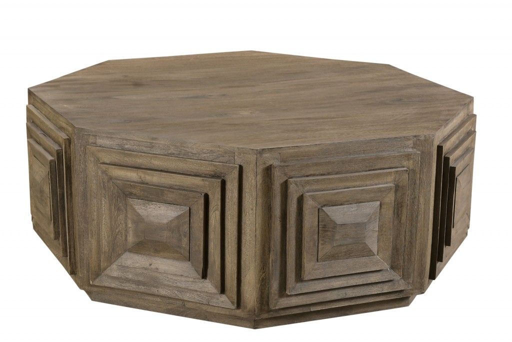 Octagonal Nested Square Carved Coffee Table - Brown