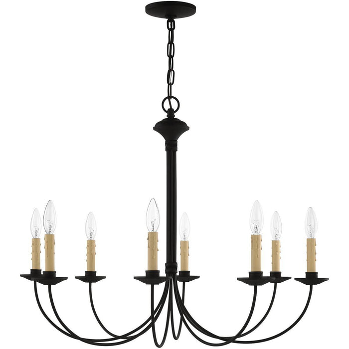 Eight Light Metal Dimmable Chandelier With Shades - Black