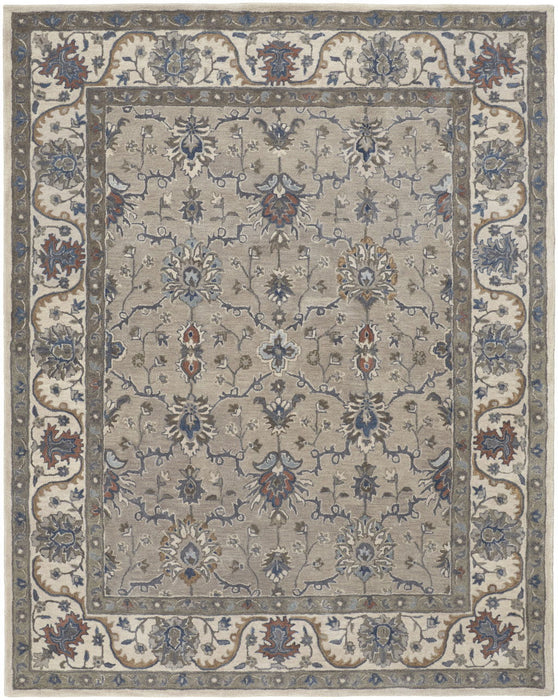 8' x 10' Wool Floral Hand Tufted Rectangle Area Rug - Ivory And Gray
