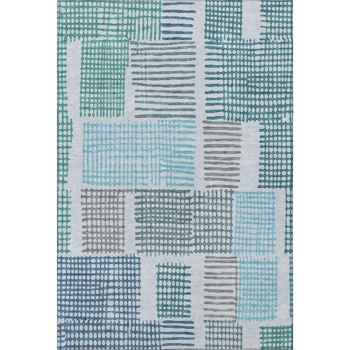 10' X 14' Geometric Washable Area Rug With UV Protection (709848) - Aqua / Teal / Ivory