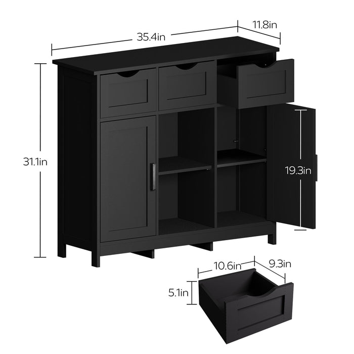 Giga wooden sideboard with drawers and shelves, ideal for living room, bedroom, or bathroom storage and home decor.