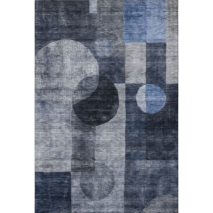 10' X 14' Geometric Washable Area Rug With UV Protection (684726) - Navy Blue / Silver / Charcoal