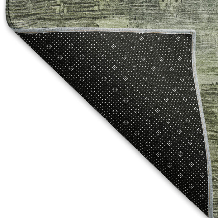 10' X 14' Abstract Washable Area Rug With UV Protection (696050) - Artichoke Green / Charcoal / Silver