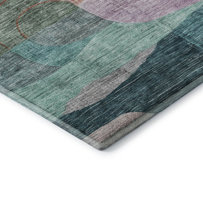 10' X 14' Abstract Geometric Washable Area Rug With UV Protection (684762) - Green / Orange / Purple / Teal