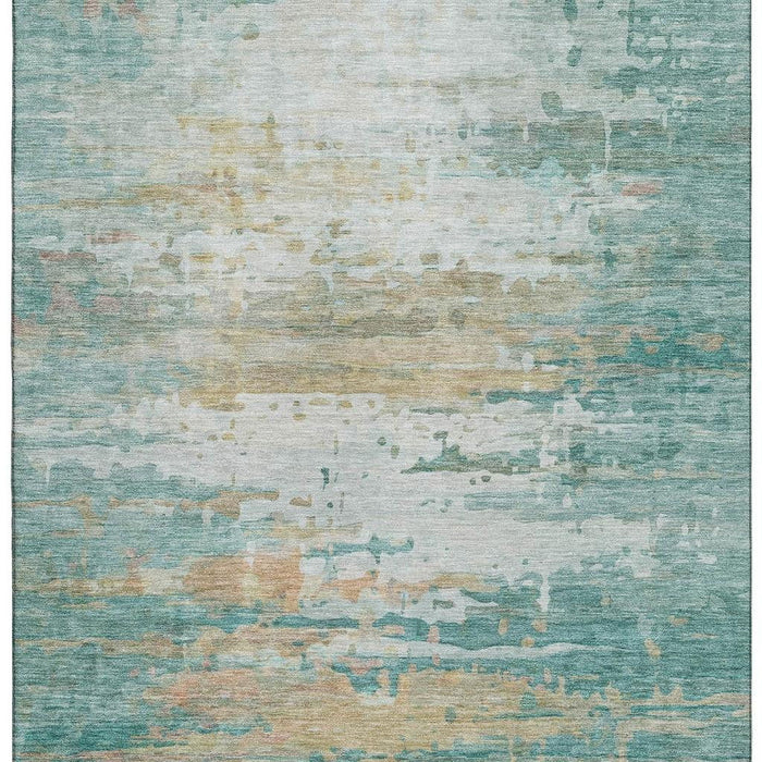 10' X 14' Abstract Washable Area Rug With UV Protection (715429) - Teal / Beige