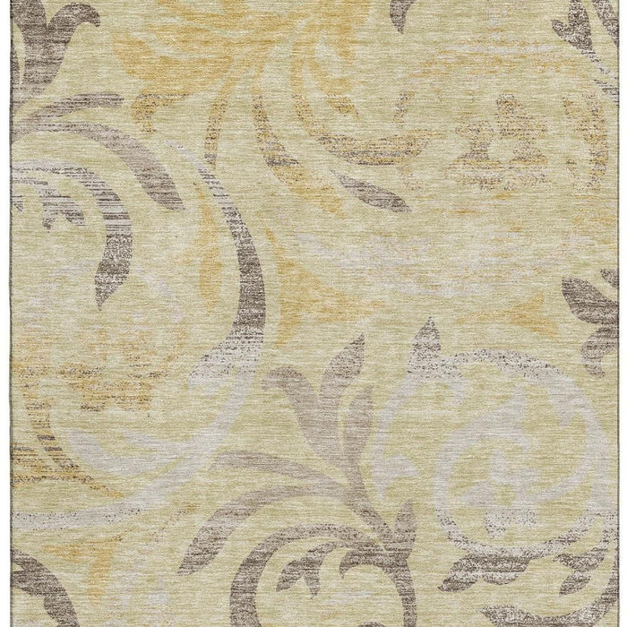 10' X 14' Floral Washable Area Rug With UV Protection - Gold