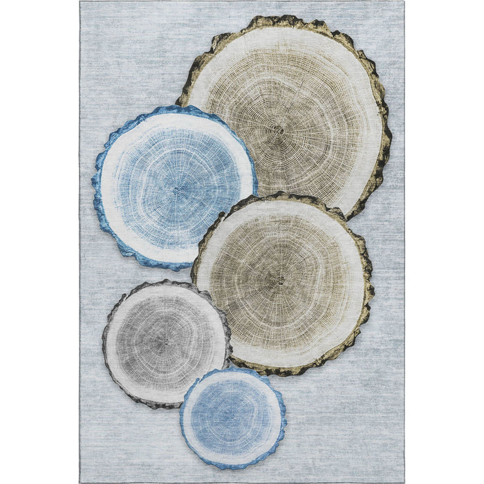 8' X 10' Faux Bois Washable Area Rug With UV Protection (649922) - Blue / Brown / Ivory