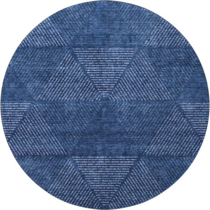 8' Transitional Geometric Washable Round Rug With UV Protection - Navy Blue And Ivory