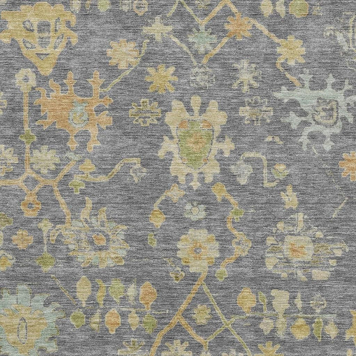 10' X 14' Floral Washable Area Rug With UV Protection (708421) - Gray / Gold / Blue