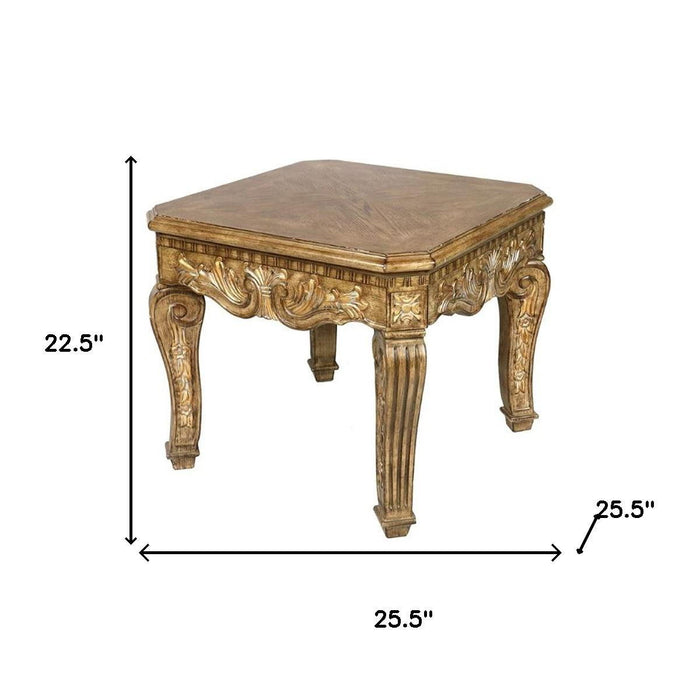 Golden Wood Square End Table - Gold / Brown