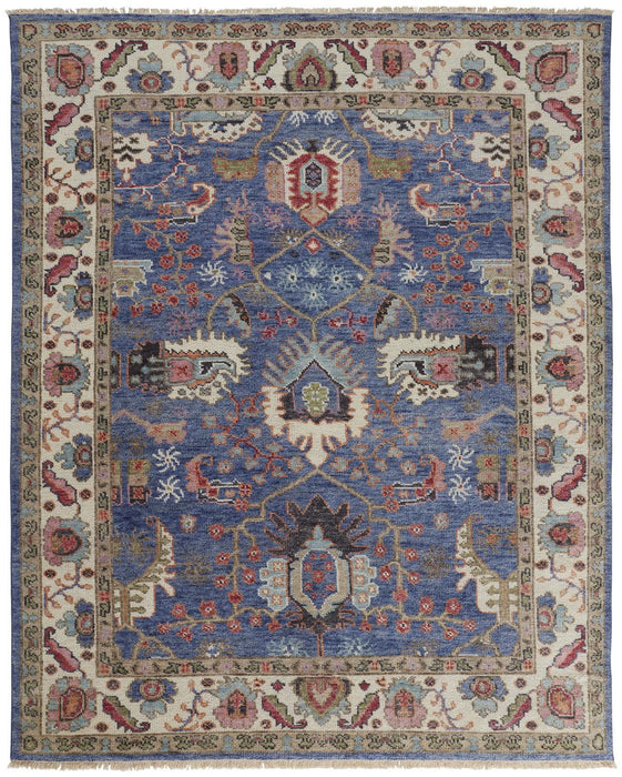 5' x 8' Wool Floral Hand Knotted Stain Resistant Area Rug - Blue And Red