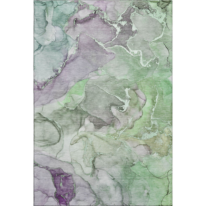 10' X 14' Abstract Washable Area Rug With UV Protection (646494) - Green / Gray / Purple