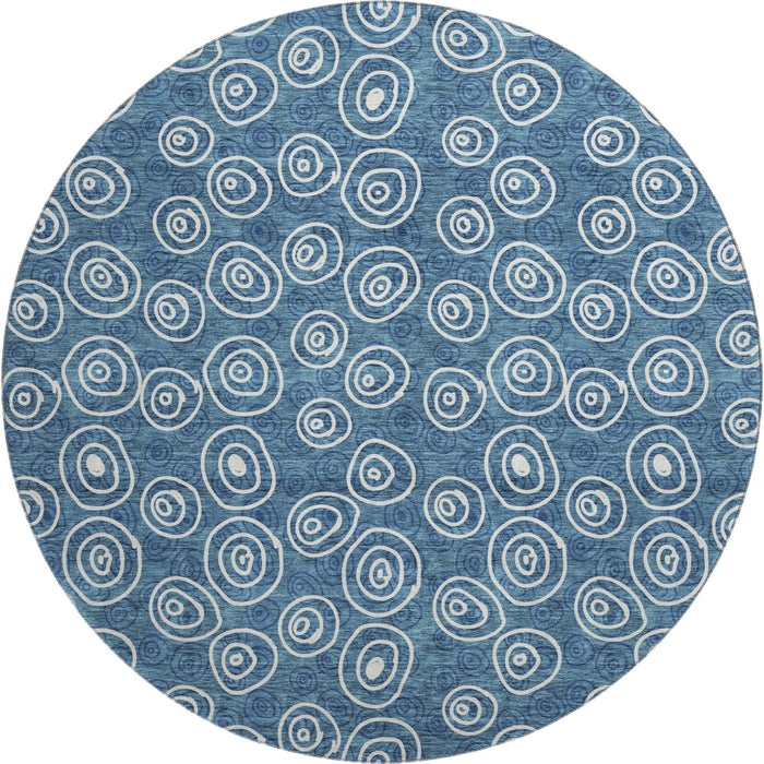 8' Polka Dot Washable Round Rug With UV Protection - Blue And Ivory