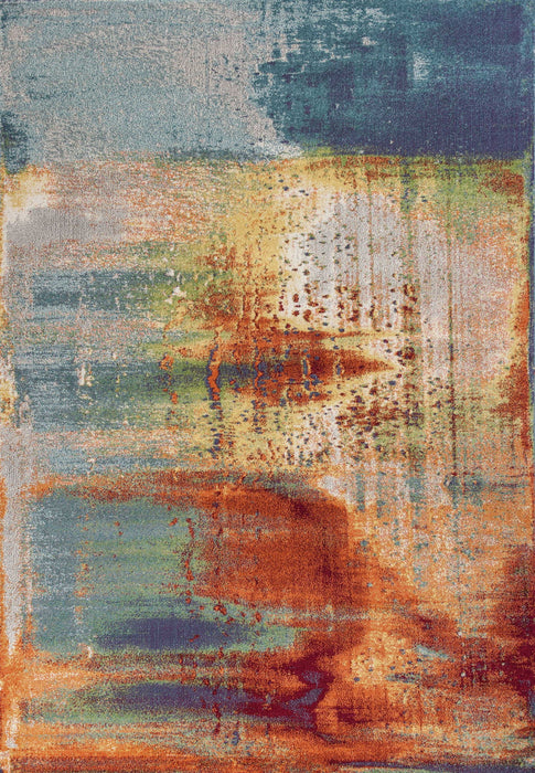 10' x 13' Machine Woven Abstract Brushstrokes Indoor Area Rug - Blue Rust Orange