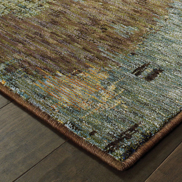 7' x 10' Abstract Power Loom Area Rug - Blue Brown And Ivory