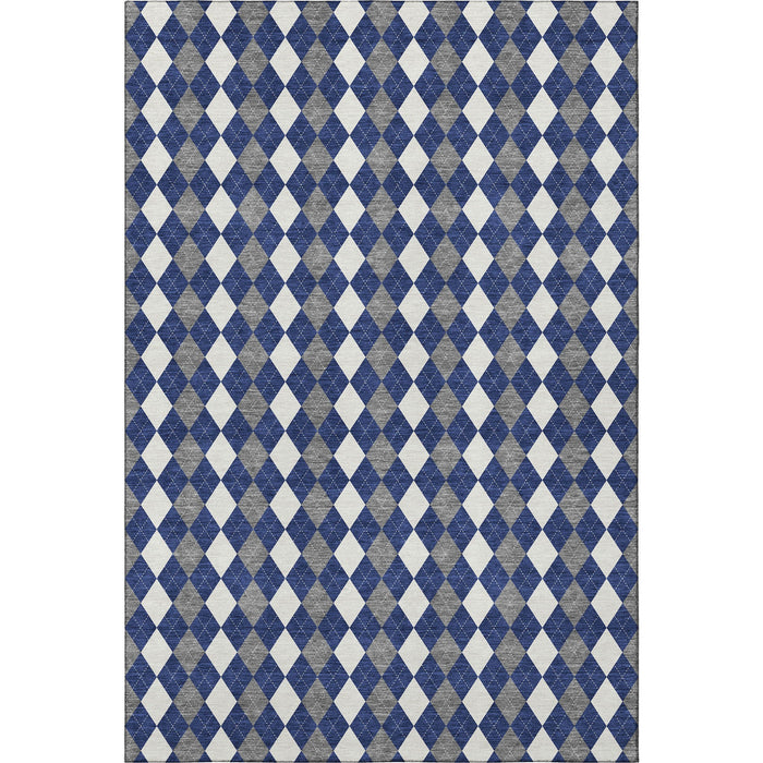 10' X 14' Geometric Washable Area Rug With UV Protection (701695) - Navy Blue / White / Gray