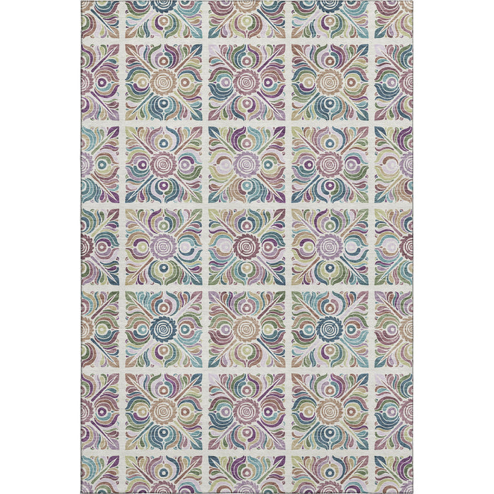 10' X 14' Medallion Washable Area Rug With UV Protection (667697) - Ivory / Purple / Teal