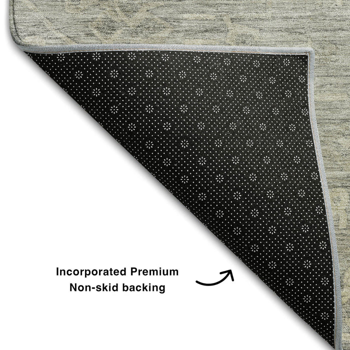 10' X 14' Medallion Washable Area Rug With UV Protection (684636) - Pewter / Silver