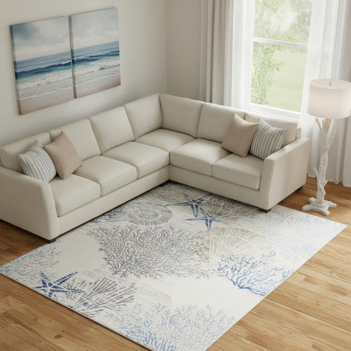 9' X 12' Floral Non Skid Area Rug (551417) - Ivory / Blue / Gray