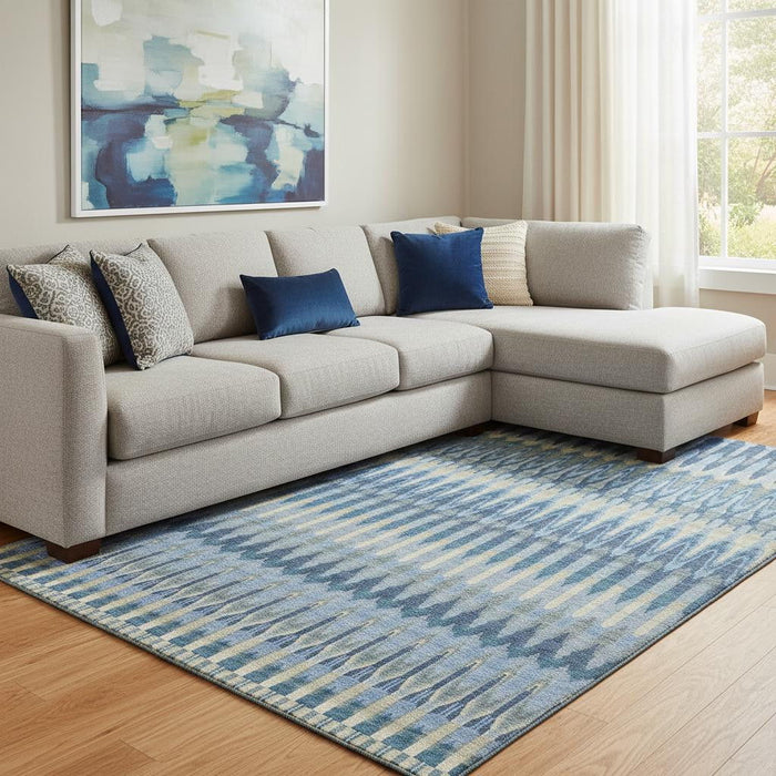 10' X 14' Southwestern Washable Area Rug With UV Protection (668235) - Denim Blue / Gray