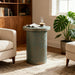 Giga round outdoor end table with tree stump design in golden, green, and peacock colors for patio decor.