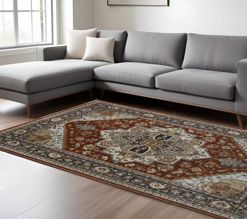 9.8' x 12.9' Oriental Power Loom Area Rug With Fringe - Blue And Beige