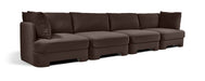 Meridian Furniture velvet upholstered 4-piece sofa set with stationary sectionals, featuring plush cushions and sleek design.