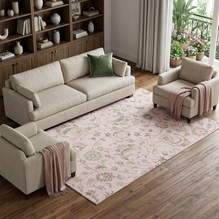 10' X 14' Floral Washable Area Rug With UV Protection (679000) - Pink / Ivory / Gray