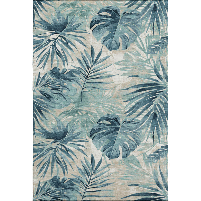 10' X 14' Floral Washable Area Rug With UV Protection (706939) - Teal / Ivory