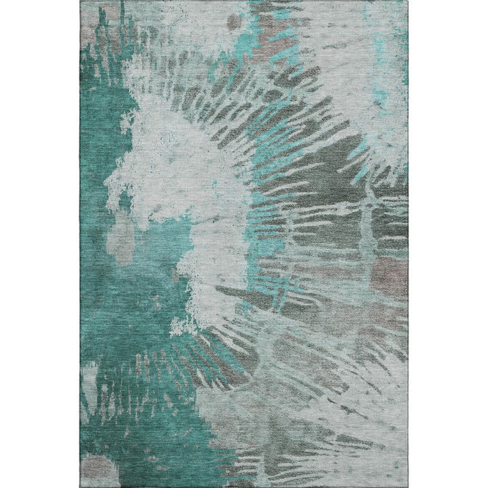 10' X 14' Abstract Washable Area Rug With UV Protection (653644) - Teal / Ivory / Gray